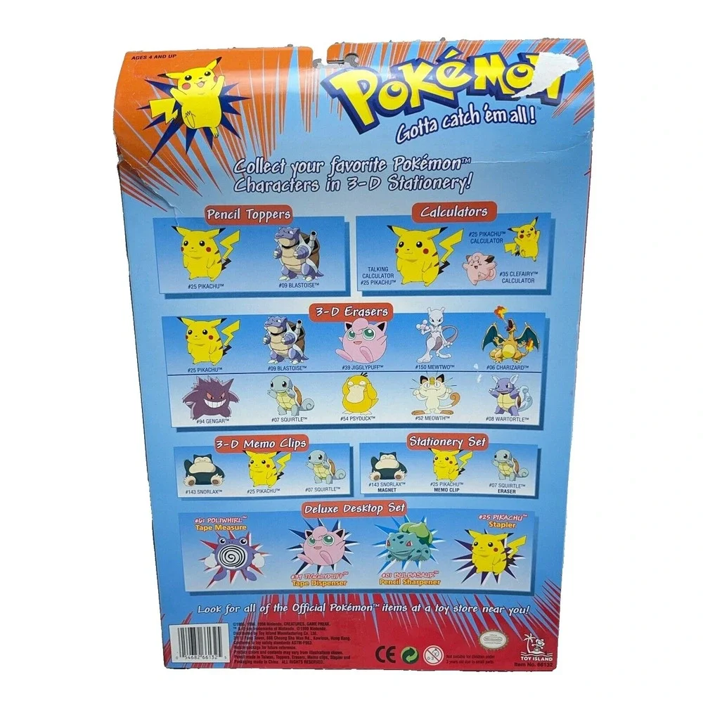 Vintage Pokemon Stationary Set New In‎ Box Pencil Sharpener Eraser 90s Y2K NOS